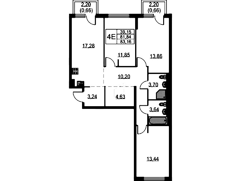 3-комнатная квартира 83.16 м², 15/15 эт., ЖК «Невская Долина»